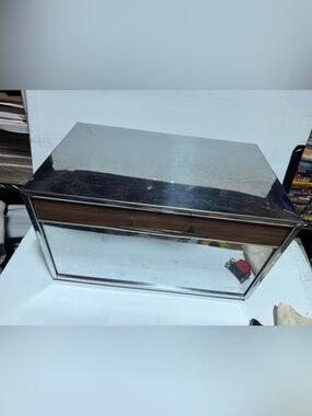Vintage Bread Box Pie Safe Mid Century Modern Chrome with Woodgrain Trim